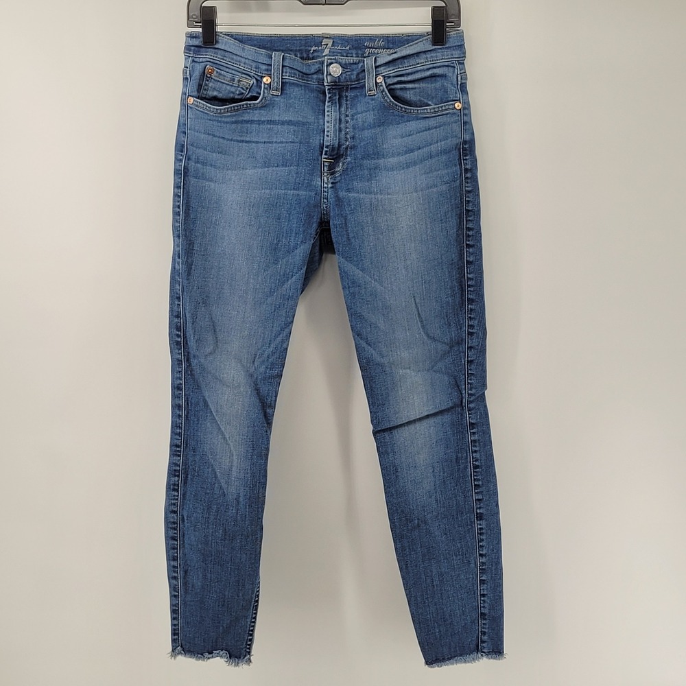 7 For All Mankind Ankle Gwenevere Jeans Womens 29‎ Blue Raw Hem Skinny Denim